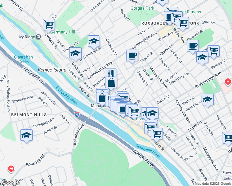 map of restaurants, bars, coffee shops, grocery stores, and more near in Philadelphia