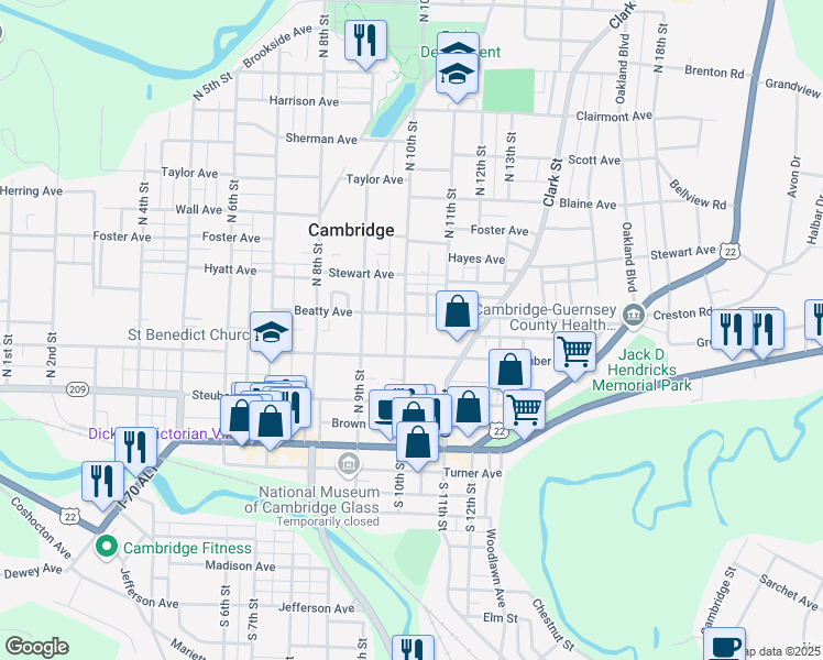 map of restaurants, bars, coffee shops, grocery stores, and more near 301 North 10th Street in Cambridge