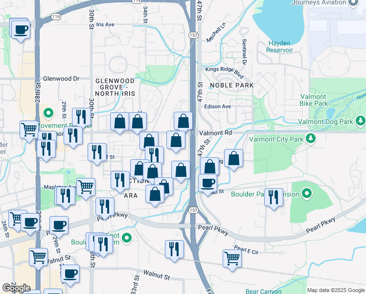 map of restaurants, bars, coffee shops, grocery stores, and more near 2905 Center Green Ct in Boulder