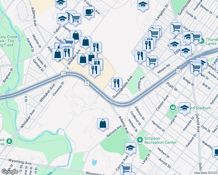 map of restaurants, bars, coffee shops, grocery stores, and more near 852 Foulkrod St in Philadelphia