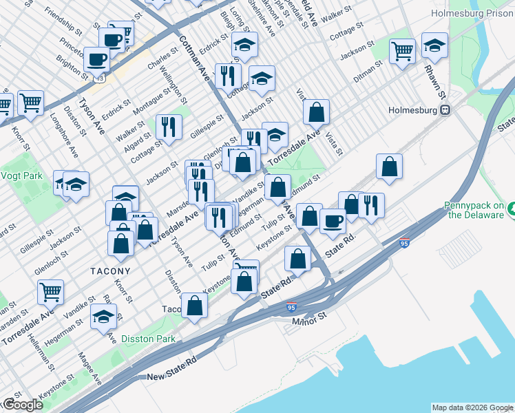 map of restaurants, bars, coffee shops, grocery stores, and more near in Philadelphia