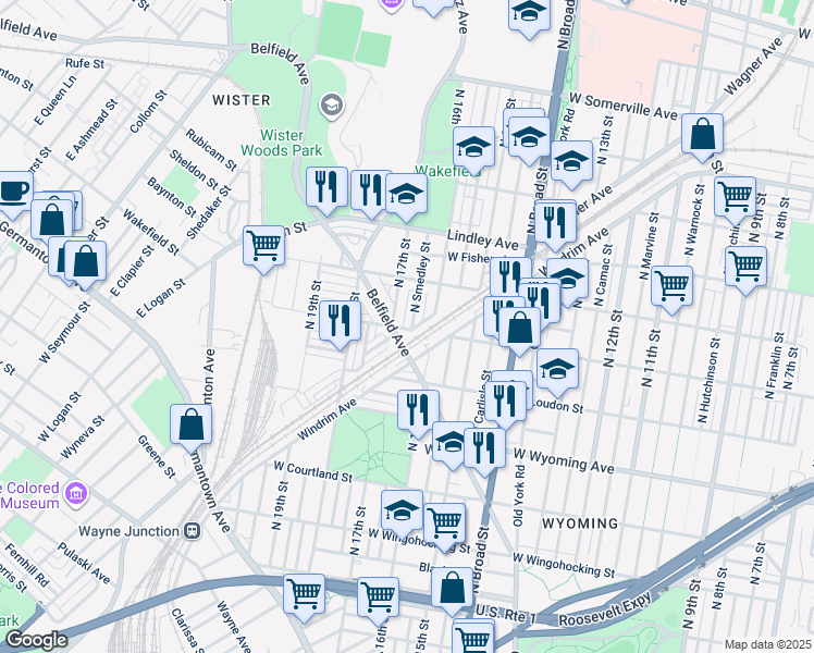 map of restaurants, bars, coffee shops, grocery stores, and more near 4902 North Smedley Street in Philadelphia