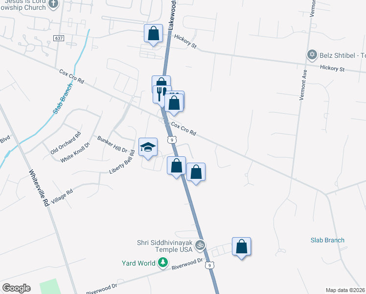 map of restaurants, bars, coffee shops, grocery stores, and more near 2075 U.S. 9 in Toms River