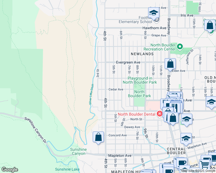 map of restaurants, bars, coffee shops, grocery stores, and more near 2952 4th Street in Boulder