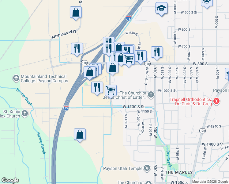 map of restaurants, bars, coffee shops, grocery stores, and more near 905 Turf Farm Road in Payson
