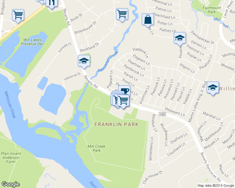 map of restaurants, bars, coffee shops, grocery stores, and more near 20 Pensdale Lane in Willingboro