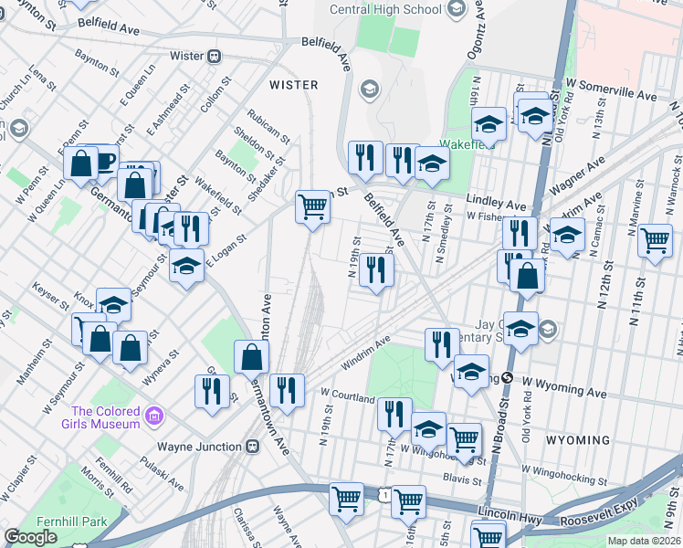 map of restaurants, bars, coffee shops, grocery stores, and more near 4908 North Uber Street in Philadelphia