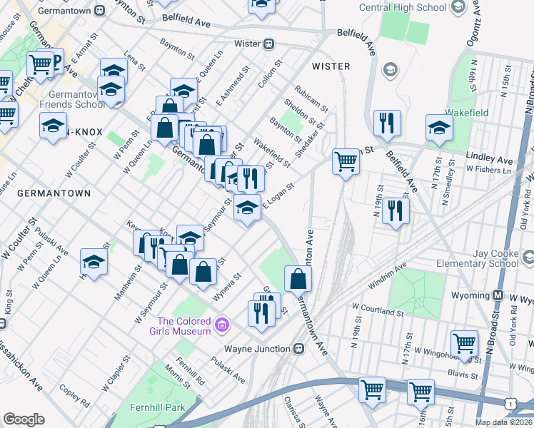 map of restaurants, bars, coffee shops, grocery stores, and more near in Philadelphia