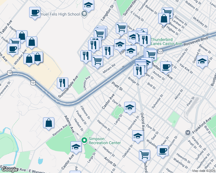 map of restaurants, bars, coffee shops, grocery stores, and more near in Philadelphia