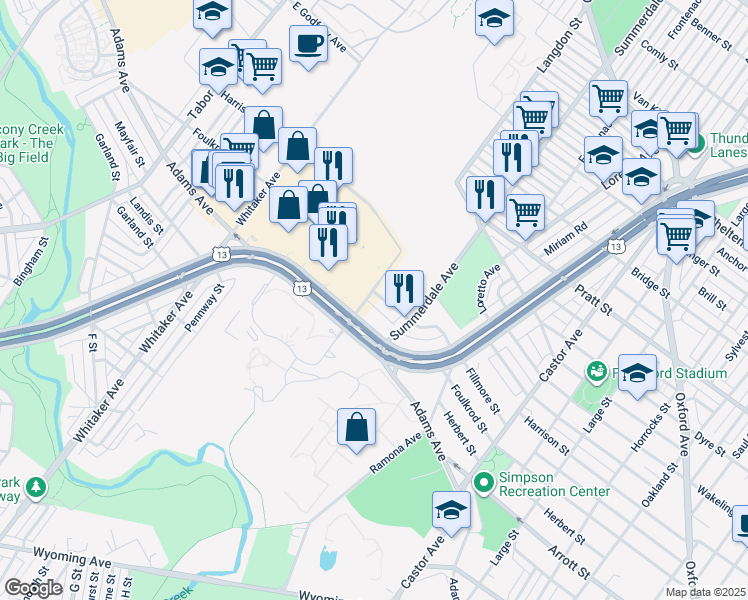 map of restaurants, bars, coffee shops, grocery stores, and more near 844 Foulkrod Street in Philadelphia