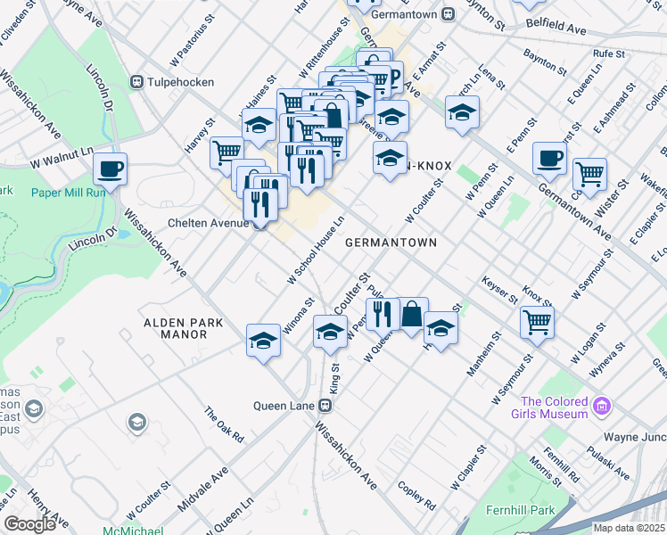 map of restaurants, bars, coffee shops, grocery stores, and more near 327 Winona Street in Philadelphia