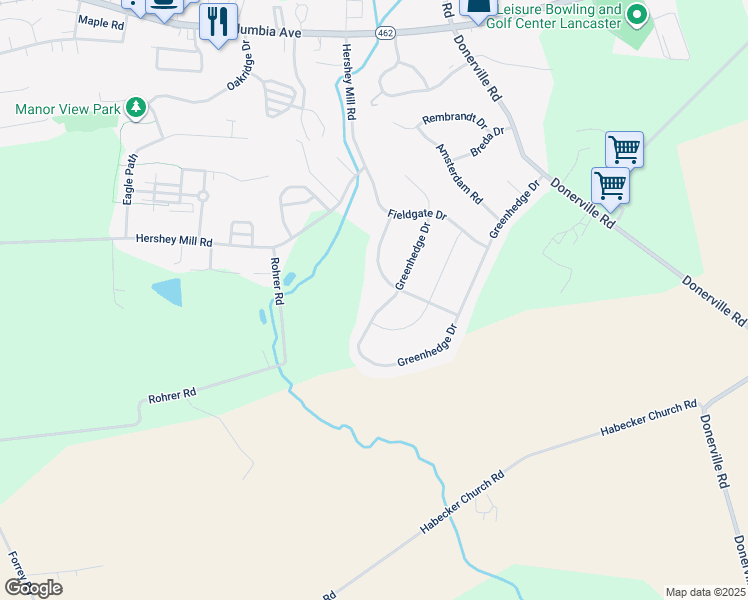 map of restaurants, bars, coffee shops, grocery stores, and more near 129 Farmstead Drive in Lancaster