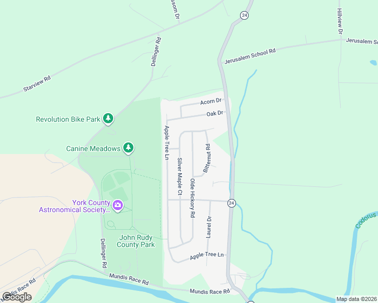 map of restaurants, bars, coffee shops, grocery stores, and more near 405 Olde Hickory Road in Mount Wolf