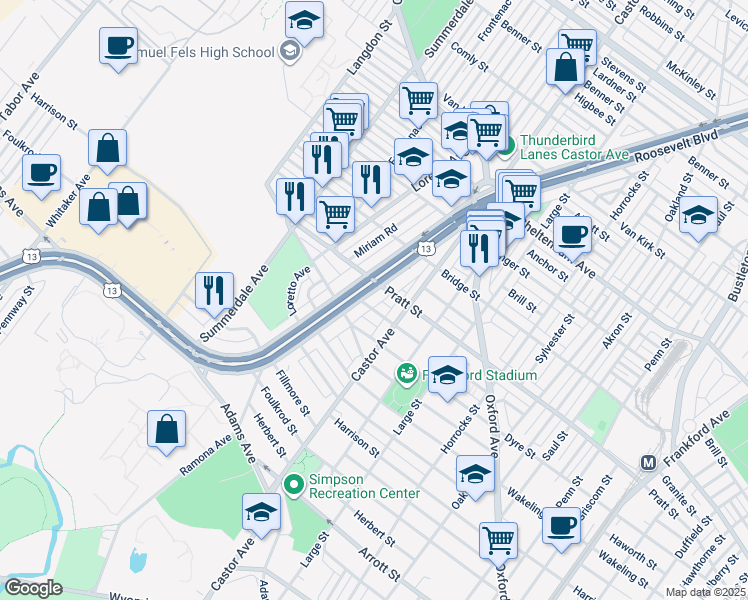 map of restaurants, bars, coffee shops, grocery stores, and more near in Philadelphia