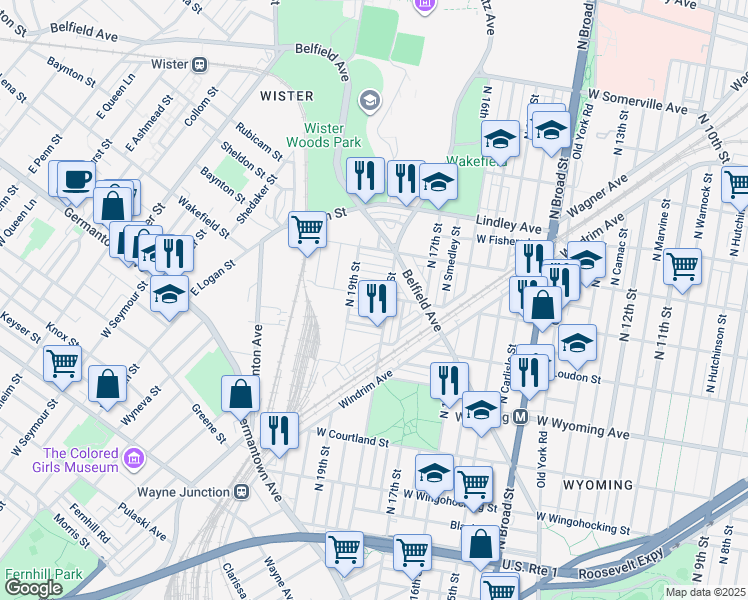 map of restaurants, bars, coffee shops, grocery stores, and more near 1832 Sulis Street in Philadelphia