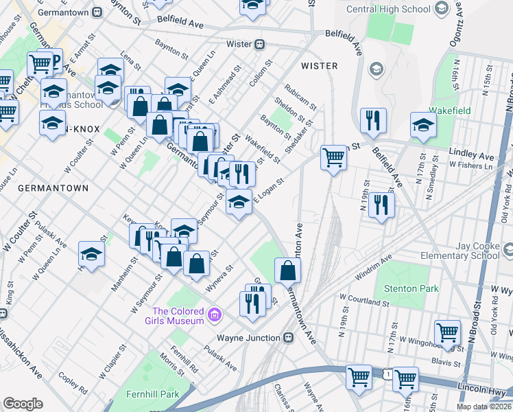 map of restaurants, bars, coffee shops, grocery stores, and more near 4837 Germantown Ave in Philadelphia