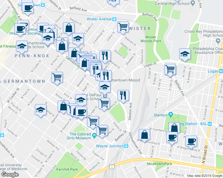 map of restaurants, bars, coffee shops, grocery stores, and more near in Philadelphia