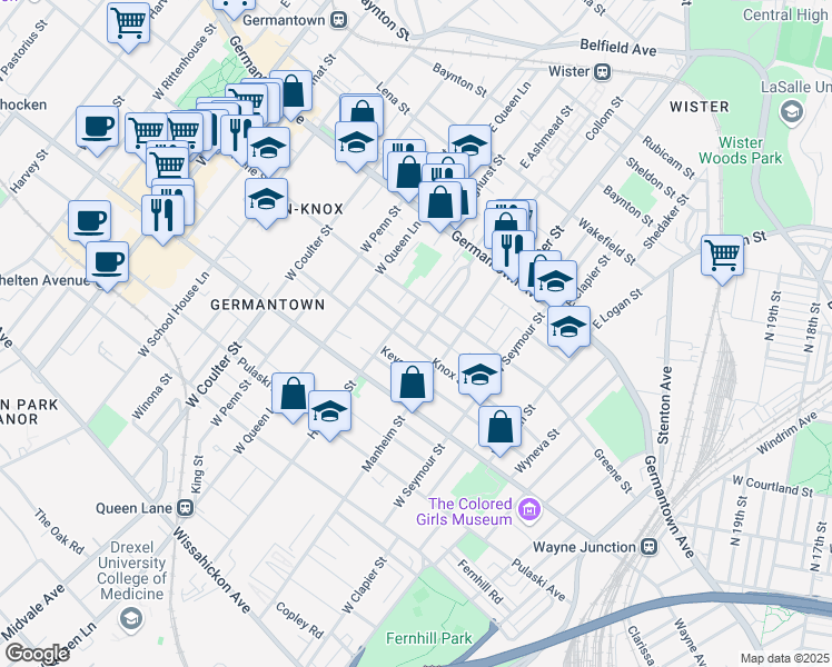 map of restaurants, bars, coffee shops, grocery stores, and more near 5126 Marion Street in Philadelphia