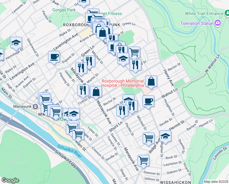 map of restaurants, bars, coffee shops, grocery stores, and more near 4314 Freeland Avenue in Philadelphia