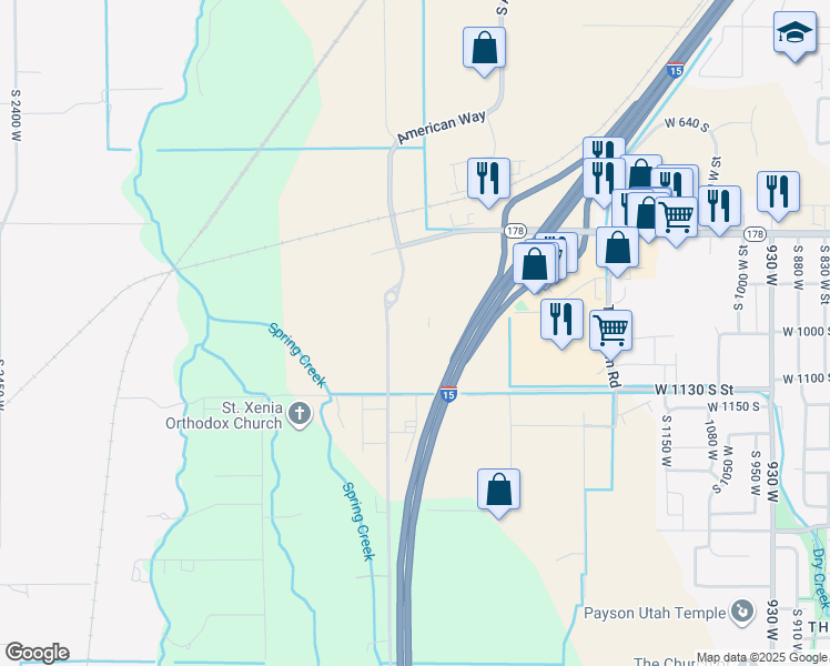 map of restaurants, bars, coffee shops, grocery stores, and more near 1045 South 1700 West in Payson