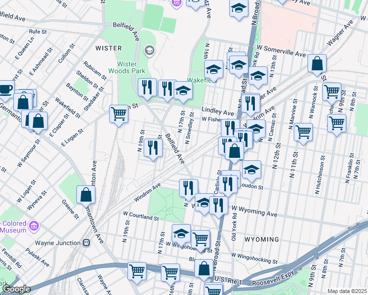 map of restaurants, bars, coffee shops, grocery stores, and more near 4910 North Smedley Street in Philadelphia
