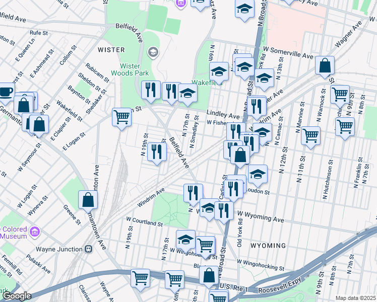 map of restaurants, bars, coffee shops, grocery stores, and more near 4910 North Smedley Street in Philadelphia