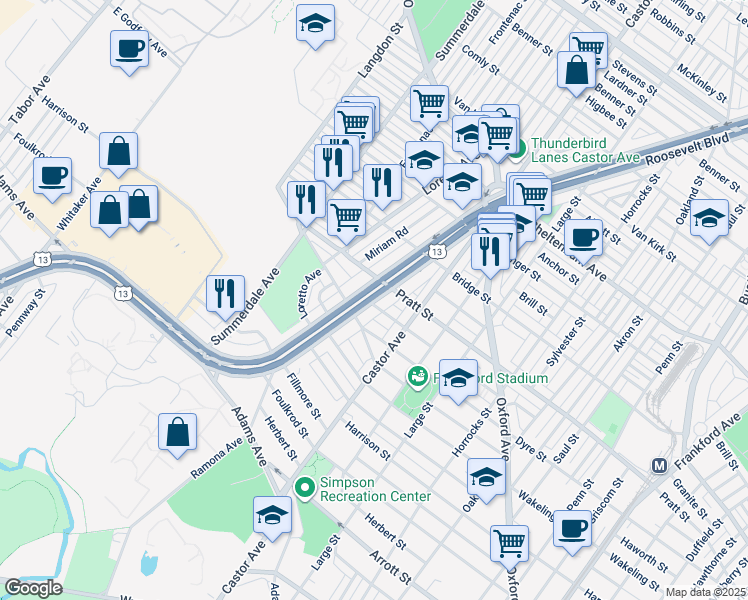 map of restaurants, bars, coffee shops, grocery stores, and more near in Philadelphia