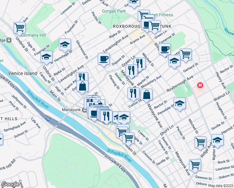 map of restaurants, bars, coffee shops, grocery stores, and more near 283 Gay Street in Philadelphia