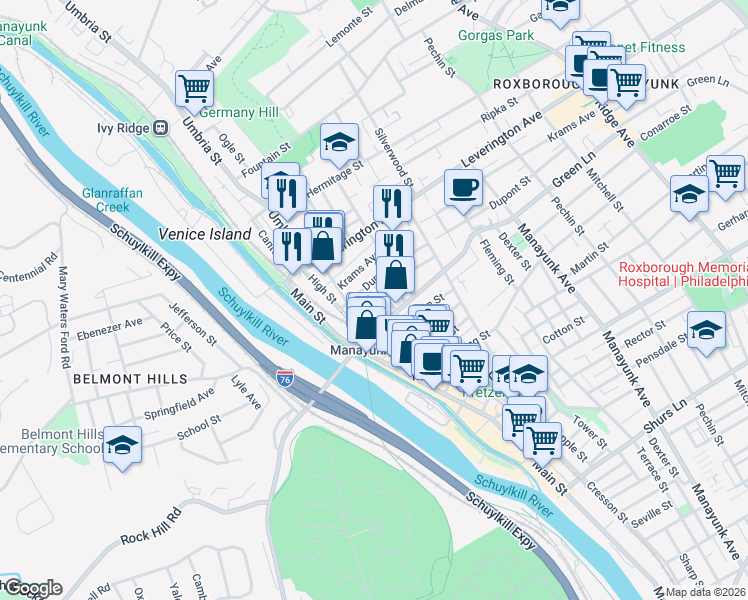 map of restaurants, bars, coffee shops, grocery stores, and more near in Philadelphia