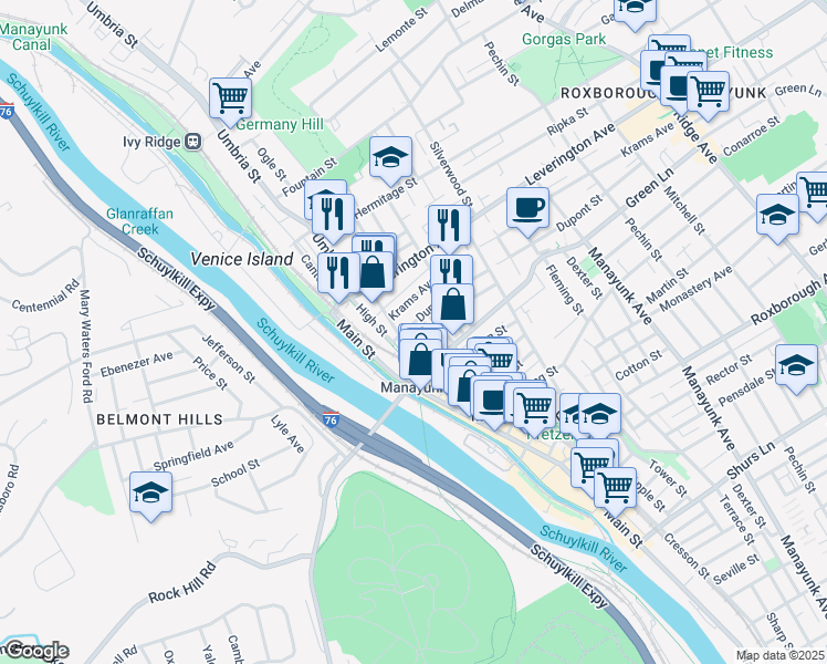 map of restaurants, bars, coffee shops, grocery stores, and more near in Philadelphia