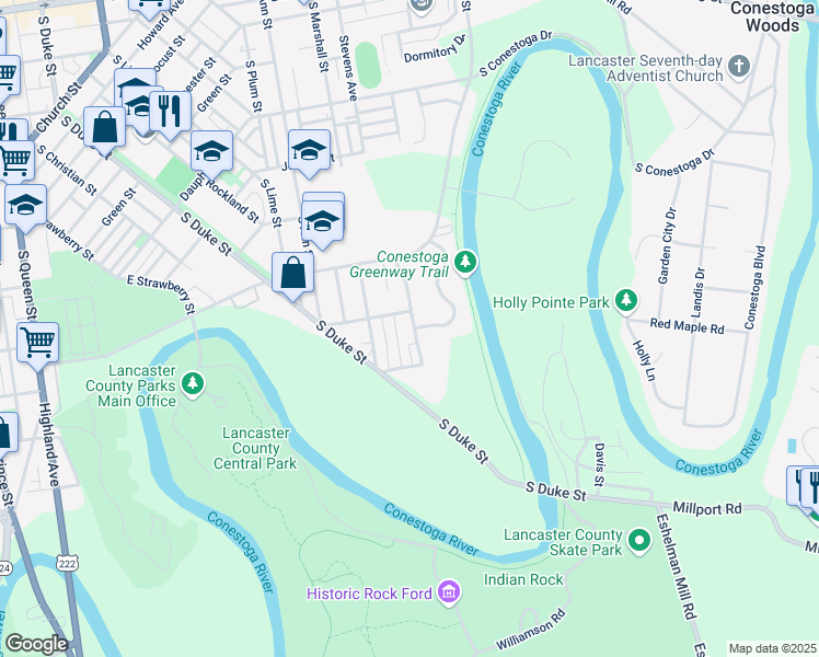 map of restaurants, bars, coffee shops, grocery stores, and more near 770 Almanac Avenue in Lancaster
