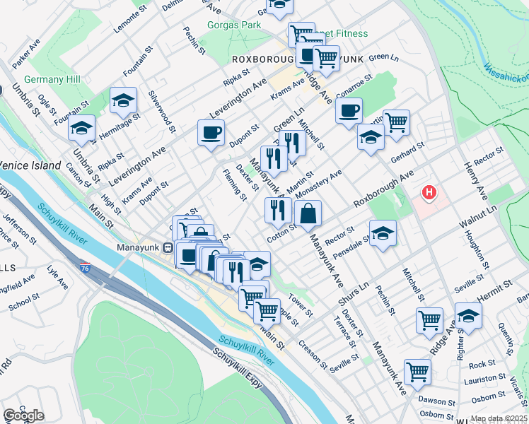 map of restaurants, bars, coffee shops, grocery stores, and more near 234 Monastery Avenue in Philadelphia