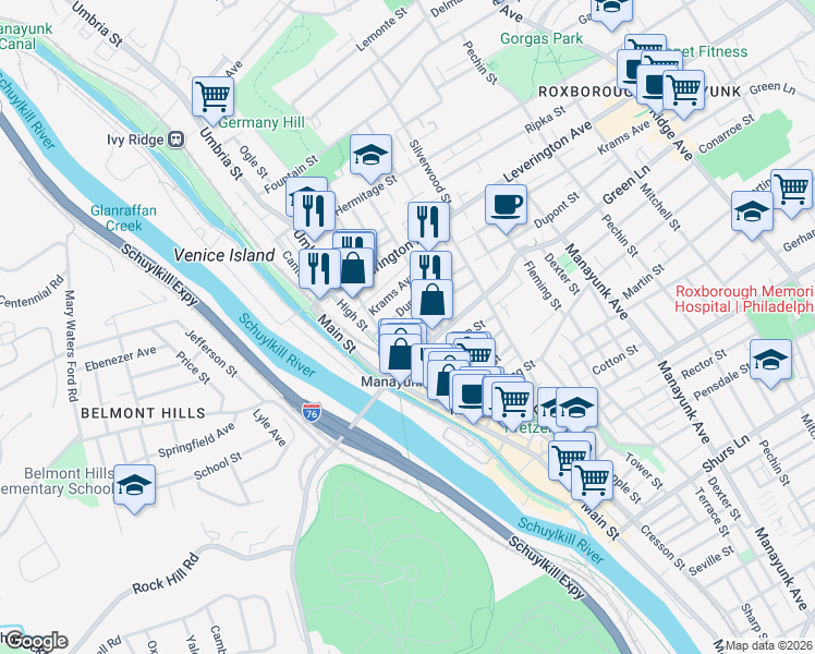 map of restaurants, bars, coffee shops, grocery stores, and more near in Philadelphia