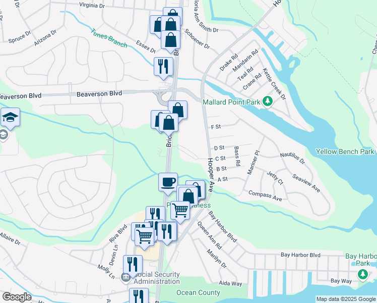 map of restaurants, bars, coffee shops, grocery stores, and more near 137 Brick Boulevard in Brick Township