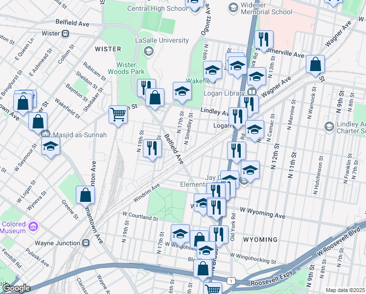 map of restaurants, bars, coffee shops, grocery stores, and more near 4912 North Smedley Street in Philadelphia