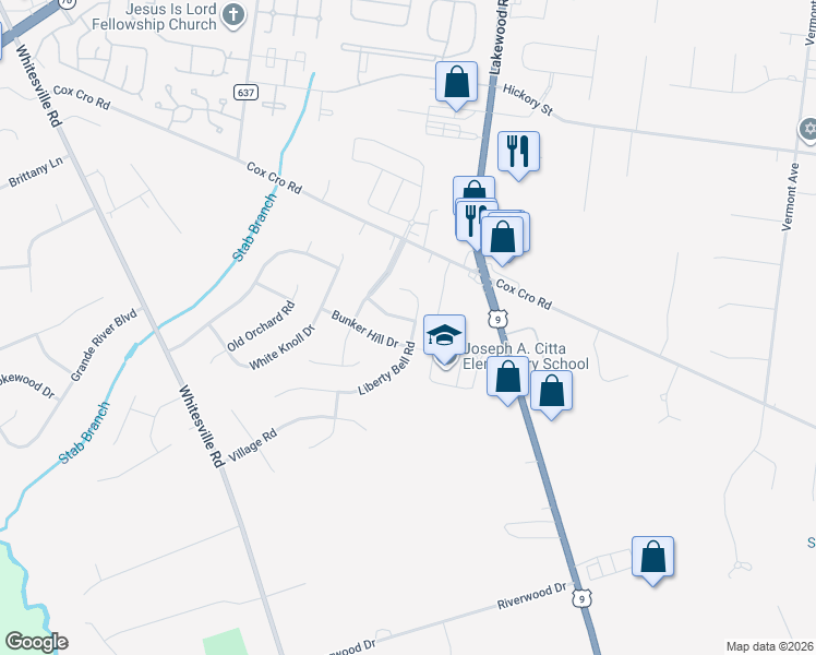 map of restaurants, bars, coffee shops, grocery stores, and more near 15 Cornwallis Road in Toms River
