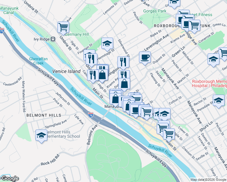 map of restaurants, bars, coffee shops, grocery stores, and more near in Philadelphia
