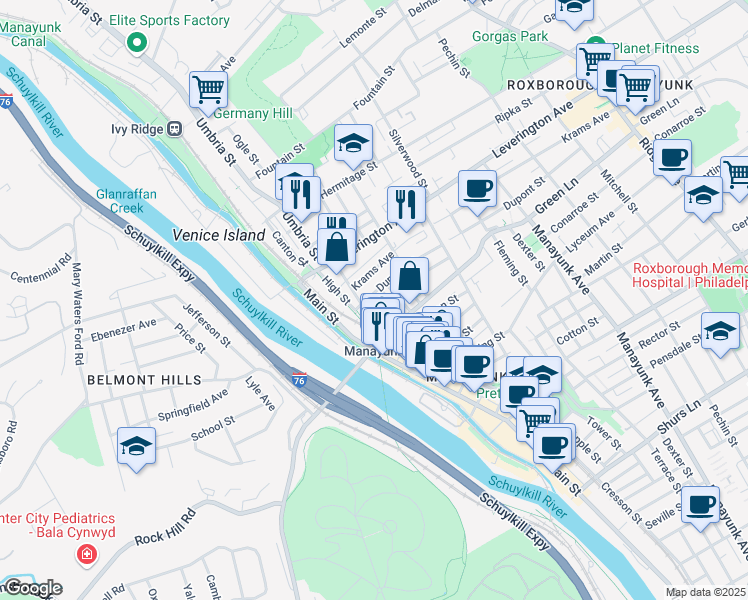 map of restaurants, bars, coffee shops, grocery stores, and more near in Philadelphia