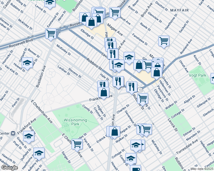 map of restaurants, bars, coffee shops, grocery stores, and more near 2962 McKinley Street in Philadelphia