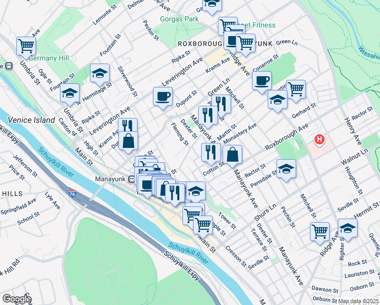 map of restaurants, bars, coffee shops, grocery stores, and more near 273 Lyceum Ave in Philadelphia