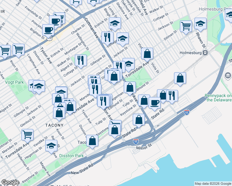 map of restaurants, bars, coffee shops, grocery stores, and more near in Philadelphia