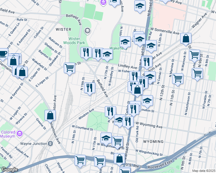 map of restaurants, bars, coffee shops, grocery stores, and more near 4916 North Smedley Street in Philadelphia