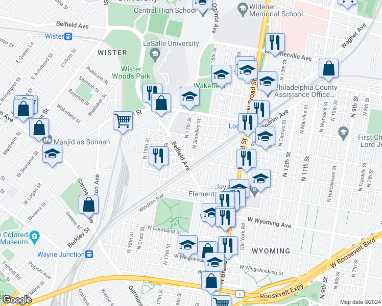 map of restaurants, bars, coffee shops, grocery stores, and more near 4916 North Smedley Street in Philadelphia