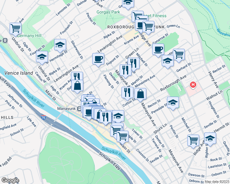 map of restaurants, bars, coffee shops, grocery stores, and more near 273 Lyceum Ave in Philadelphia
