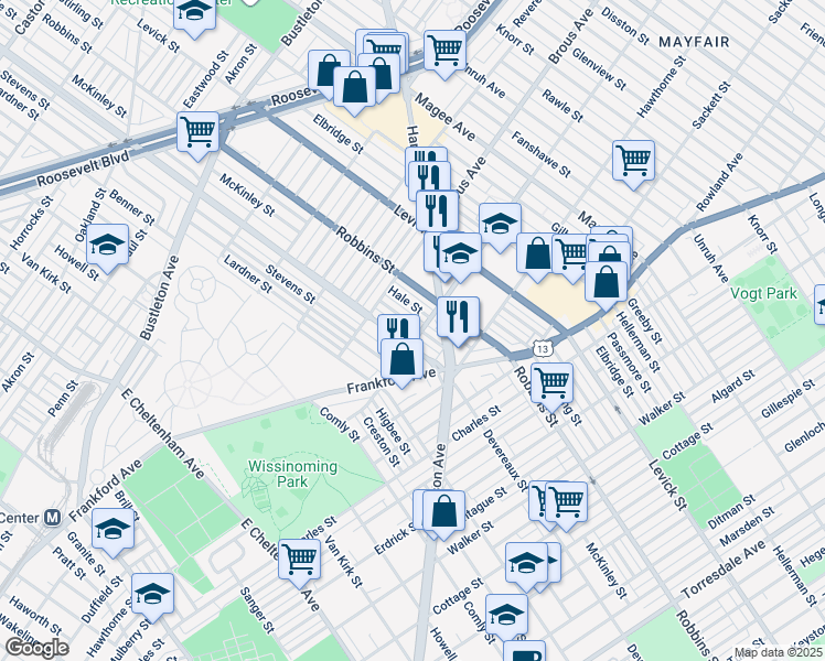 map of restaurants, bars, coffee shops, grocery stores, and more near 2958 McKinley Street in Philadelphia