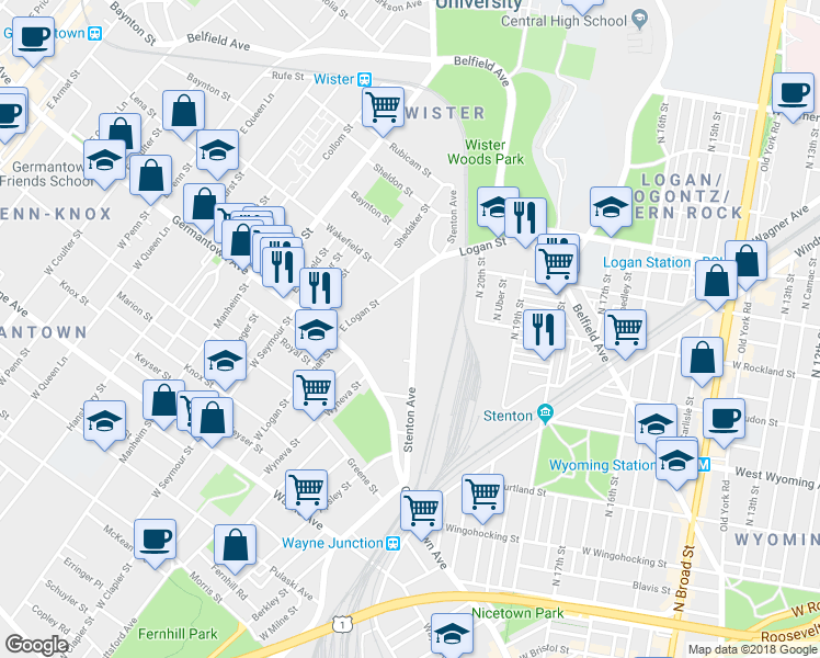 map of restaurants, bars, coffee shops, grocery stores, and more near 4840 Stenton Avenue in Philadelphia