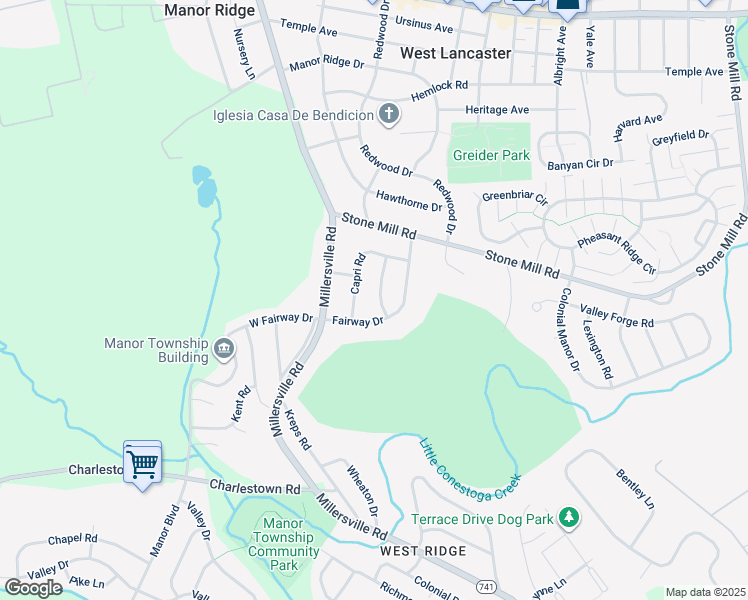 map of restaurants, bars, coffee shops, grocery stores, and more near 616 Bermuda Road in Lancaster