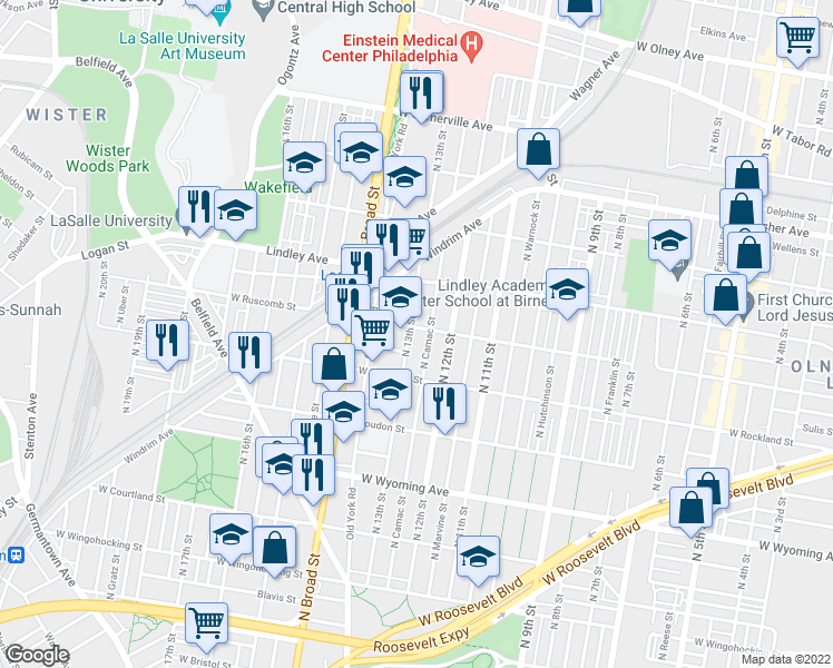 map of restaurants, bars, coffee shops, grocery stores, and more near 4937 North 13th Street in Philadelphia