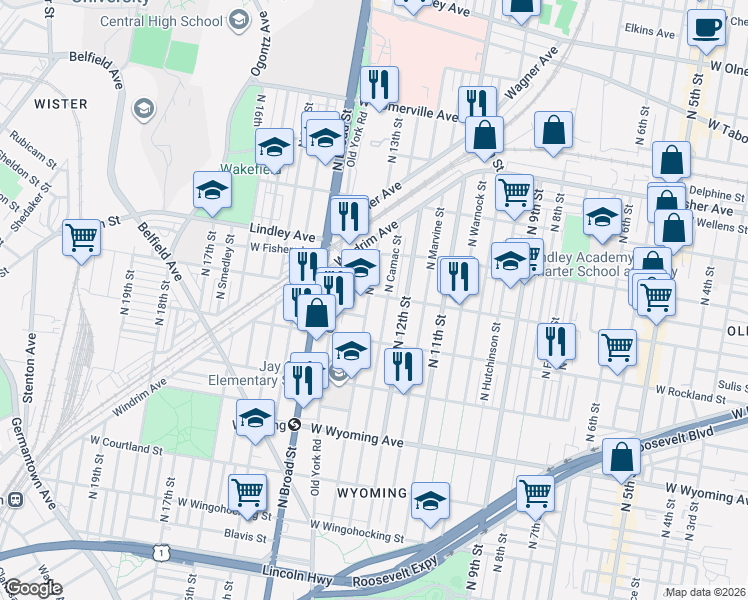 map of restaurants, bars, coffee shops, grocery stores, and more near 4937 North 13th Street in Philadelphia