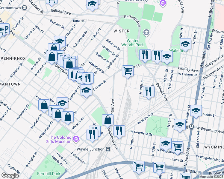 map of restaurants, bars, coffee shops, grocery stores, and more near 4842 Stenton Avenue in Philadelphia